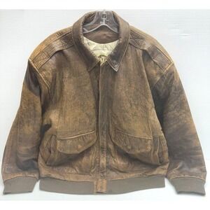 VTG Global Identity Leather Fashions G-III Brown BOMBER JACKET MEN sz M MAP LINI